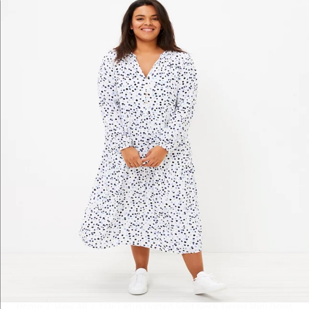 Loft Plus Split Neck Dotted Midi Dress